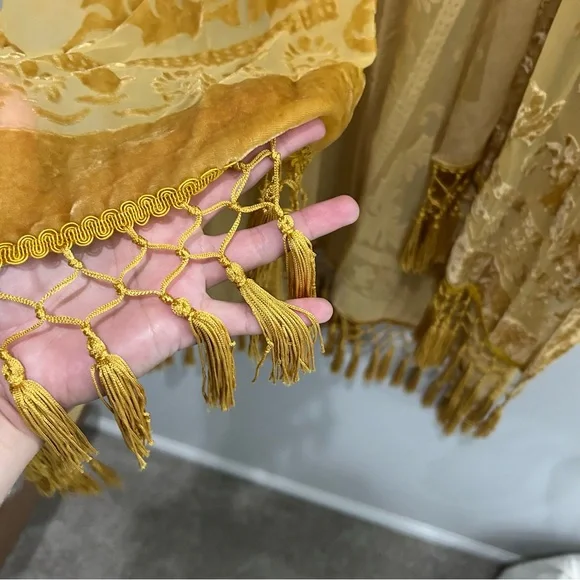 Free People Yellow Floral Kimono nightbird burnout gold velvet tassel - Picture 9 of 12